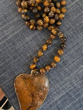 Hand Crafted Brown Tiger Eye Heart Pendant Necklace